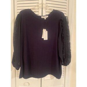 NWT Elegant Dark Blue Sheer Ruffles Long Sleeve Chelsea & Theodore Womens 3X